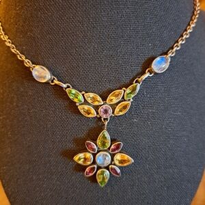 Nicky Butler Multi Gemstone Sterling Silver Necklace 18" Amethyst Peridot +
